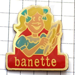 ピンバッジ・女の子とパン一本バゲット BANETTE FRANCE