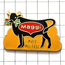 ピンバッジ・マギー社ポトフー草を食べる黒牛 MAGGI POT-AU-FEU FRANCE