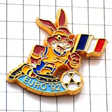 ピンバッジ・サッカーするウサギ球ユーロ大会フランス国旗トリコロール