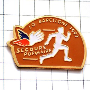 ピンバッジ・助合いの手陸上選手バルセロナ五輪スペイン夏季 オリンピック BARCELONA ビンテージ中古品