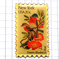 ピンバッジ・ニューヨーク小鳥アメリカ切手型 BIRD NEW-YORK USA STAMP