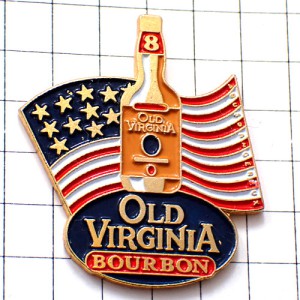 ピンバッジ・オールドバージニア酒バーボンウイスキー瓶アメリカ星条旗/USA国旗 OLD-VIRGINIA BOURBON WHISKEY USA FLAG