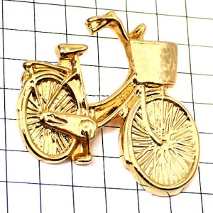 ピンバッジ・金色の自転車ゴールドのママチャリ