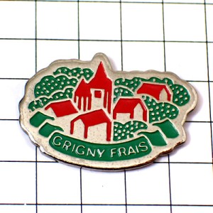 ピンバッジ・赤い屋根の村 GRIGNY FROMAGE FRANCE