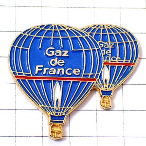 ピンバッジ・青い気球ガスの炎２基ブルー BALLOON GAZ-DE-FRANCE