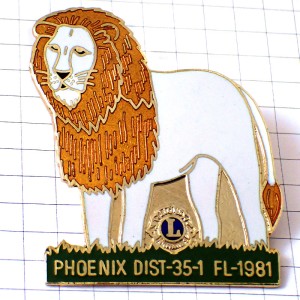 ピンバッジ・ライオンズクラブＬ白いライオン獅子フェニックス/USAアメリカ米国アリゾナ州 LION LIONS-CLUB PHOENIX USA