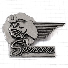 ピンバッジ・スペンサーズ工具スパナと手シルバー銀色ピューター製   BIKER SPENCERS WING