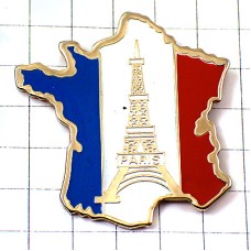 ピンバッジ・エッフェル塔とフランス地図型トリコロールカラー国旗色 EIFFEL-TOWER PARIS