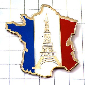 ピンバッジ・エッフェル塔とフランス地図型トリコロールカラー国旗色 EIFFEL-TOWER PARIS