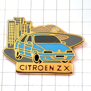 ピンバッジ・シトロエンＺＸ青い車と町の風景 CITROEN FRANCE