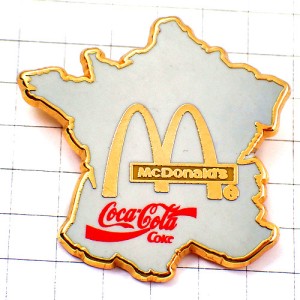 ピンバッジ・コカコーラのロゴとフランス地図マクドナルドＭ