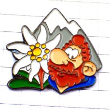 ピンバッジ・エーデルワイスの花ヒゲの男アルプスの山