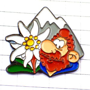 ピンバッジ・エーデルワイスの花ヒゲの男アルプスの山