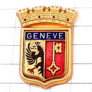 ピンバッジ・鷲イーグル黄色いカギ鍵ジュネーブ紋章スイス鳥 GENEVE SWISS