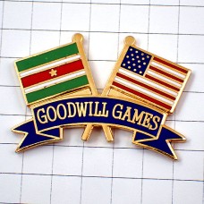 ピンバッジ・スリナム国旗アメリカ星条旗/USAグッドウィルゲームズ試合 SURINAME GOODWILL-GAMES