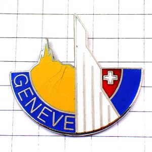 ピンバッジ・ジュネーブ十字スイス国旗レマン湖の大噴水 GENEVE SWISS