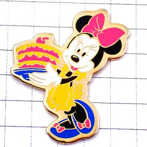 ピンバッジ・ミニーちゃん黄色いエプロン誕生日ケーキお菓子ディズニー MINNIE DISNEY