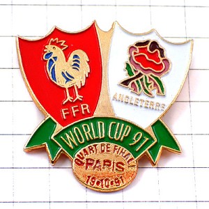 ピンバッジ・ラグビー紋章ニワトリ雄鶏ワールドカップ大会パリ英国イギリスUK FFR FRANCE ENGLAND PARIS RWC-1991