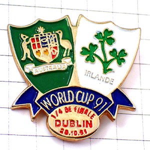 ピンバッジ・ラグビー世界大会ワールドカップ紋章アイルランド三つ葉オーストラリア AUSTRALIA IRELAND WORLDCUP 1991 RWC RWC-1991 DUBLIN