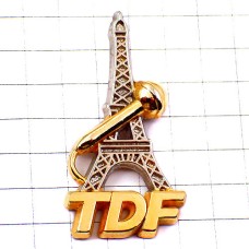 ピンバッジ・エッフェル塔パリ録音マイク金色ラジオ電波 TDF EIFFEL-TOWER MICROPHONE TELE-DIFFUSION-DE-FRANCE