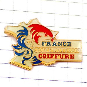 ピンバッジ・美容師フランス大会トリコロール青や赤の髪 FRANCE-COIFFURE