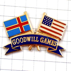 ピンバッジ・アイスランド国旗アメリカ星条旗/USAグッドウィルゲームズ試合 ICELAND USA GOODWILL-GAMES