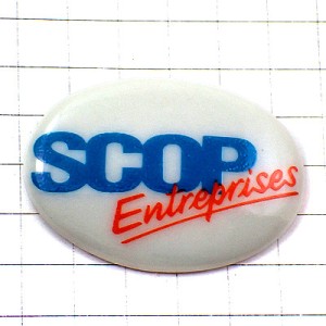 ピンバッジ・ＳＣＯＰ会社のロゴ青い文字リモージュ焼き陶磁器製 SCOP-ENTREPRISES