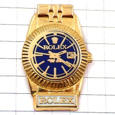 ピンバッジ・ロレックス金色の腕時計ゴールド青い文字盤 ROLEX SWISS