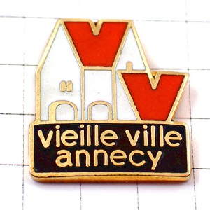 ピンバッジ・赤い屋根アヌシー古い町アルプス山脈Ｖ ANNECY