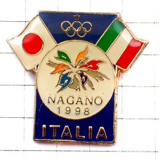 ピンバッジ・長野冬季オリンピック五輪イタリア日の丸チーム国旗ビンテージ中古品 NAGANO-1998 JAPAN ITALIA ITALY FLAG