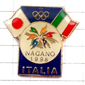 ピンバッジ・長野冬季オリンピック五輪イタリア日の丸チーム国旗ビンテージ中古品 NAGANO-1998 JAPAN ITALIA ITALY FLAG