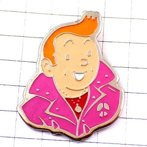 ピンバッジ・タンタンの冒険主人公BD漫画ピンク色のトレンチコート TINTIN HERGE