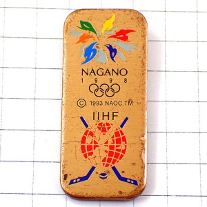 ピンバッジ・長野冬季オリンピック五輪アイスホッケー杖パック1998年ビンテージ中古品 NAGANO-1998 JAPAN