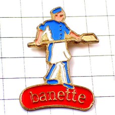 ピンバッジ・青いパン屋さんブーランジェリー窯入れ道具 BOULANGER BANETTE FRANCE