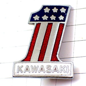 ブローチ・カワサキ二輪アメリカ国旗柄/USA数字１星条旗 KAWASAKI BROOCH