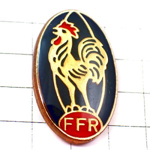 ピンバッジ・ラグビーの球ボール型ニワトリ雄鶏フランス国鳥 FFR FEDERATION-FRANCAISE-DE-RUGBY