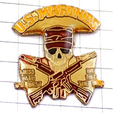 ピンバッジ・帽子をかぶったドクロとライフル銃/米軍USAアメリカ海兵隊 US-MARINES