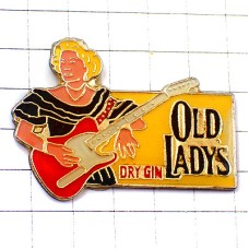 ピンバッジ・ジャズ音楽エレキギター女の子オールドレディ酒ドライジン OLD-LADYS DRY-GIN