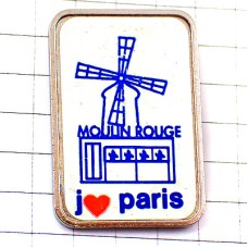 ピンバッジ・ムーランルージュ赤い風車キャバレー店アイラブ赤いハートPARIS パリ大好き LE-MOULIN-ROUGE PARIS