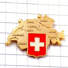 ピンバッジ・スイス国旗の紋章と金色ゴールド地図 SWISS MAP