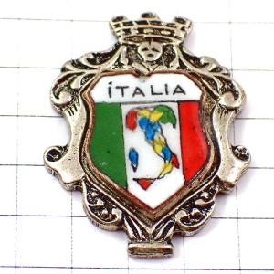 ピンバッジ・イタリア国旗色の紋章イタリア地図型 ITALIA ITALY MAP FLAG SILVER