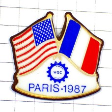 ピンバッジ・フランス国旗アメリカ星条旗パリ歯車 USA FRANCE FLAG WGC 1987年