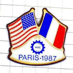 ピンバッジ・フランス国旗アメリカ星条旗パリ歯車 USA FRANCE FLAG WGC 1987年