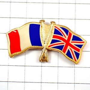 ピンバッジ・イギリス交差する国旗フランス英国UKユニオンジャック青白赤 ENGLAND FRANCE FLAG