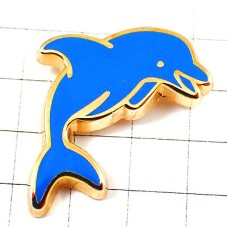 ピンバッジ・青いイルカ海豚ドルフィン笑顔 BLUE DOLPHIN