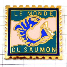 ピンバッジ・鮭サーモンの世界スタンプ郵便切手型 LE-MONDE-DU-SAUMON FRANCE