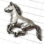 ピンバッジ・駆ける馬ウマうまシルバー銀色 PEWTER SILVER A-R-BROWN HORSE