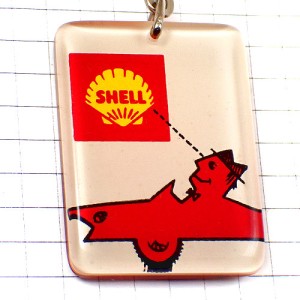 キーホルダー・シェル石油レースカー赤い車サヴィニャック画 SHELL ENGLAND