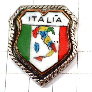 ピンバッジ・イタリア国旗色の紋章イタリア地図型カラフル ITALIA ITALY MAP FLAG SILVER