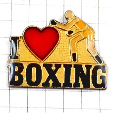 ピンバッジ・ボクシング大好きアイラブ真っ赤なハートとボクサー選手 I-LOVE-BOXING